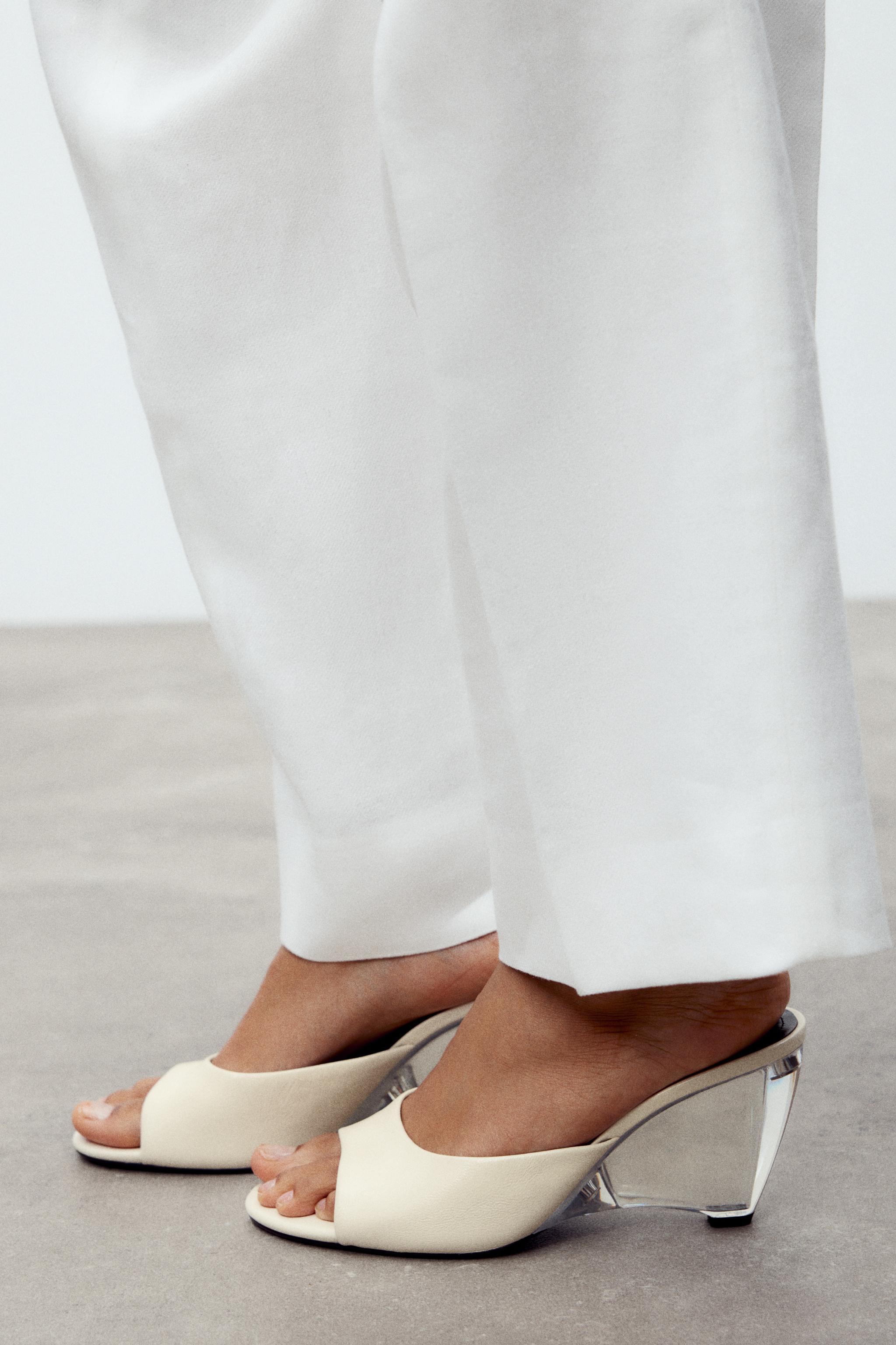 TRANSPARENT WEDGE LEATHER MULES